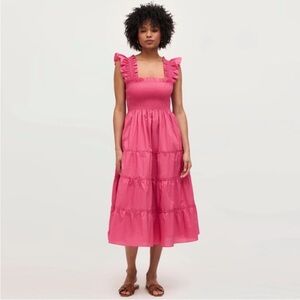 HILL HOUSE Ellie Tonal Seersucker Ruffle Shoulder Tiered Nap Dress, Watermelon